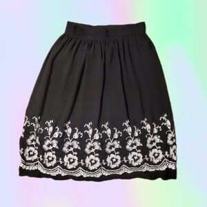 Metro Wear Black Skirt with White Floral Embroidery